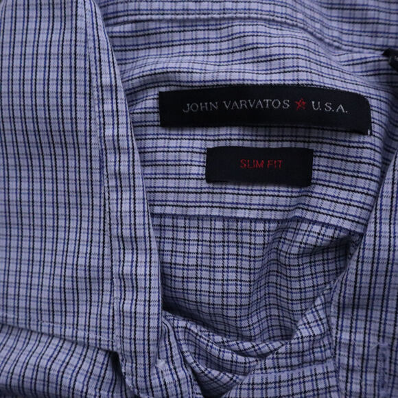 John Varvatos Men's Blue Black Check Slim Fit Long Sleeve Button Shirt Size 16 - Picture 4 of 4